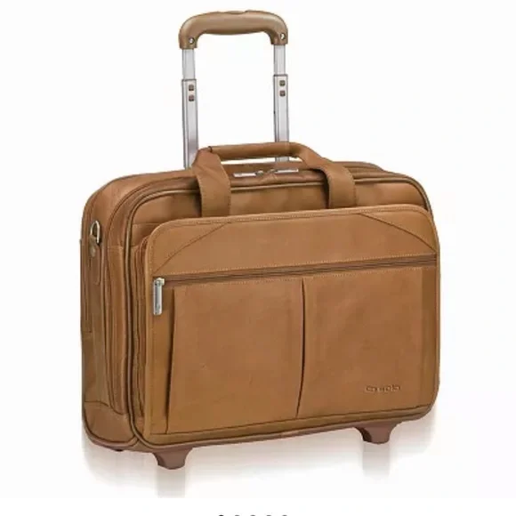 Leather solo walker overnight rolling laptop bag/briefcase